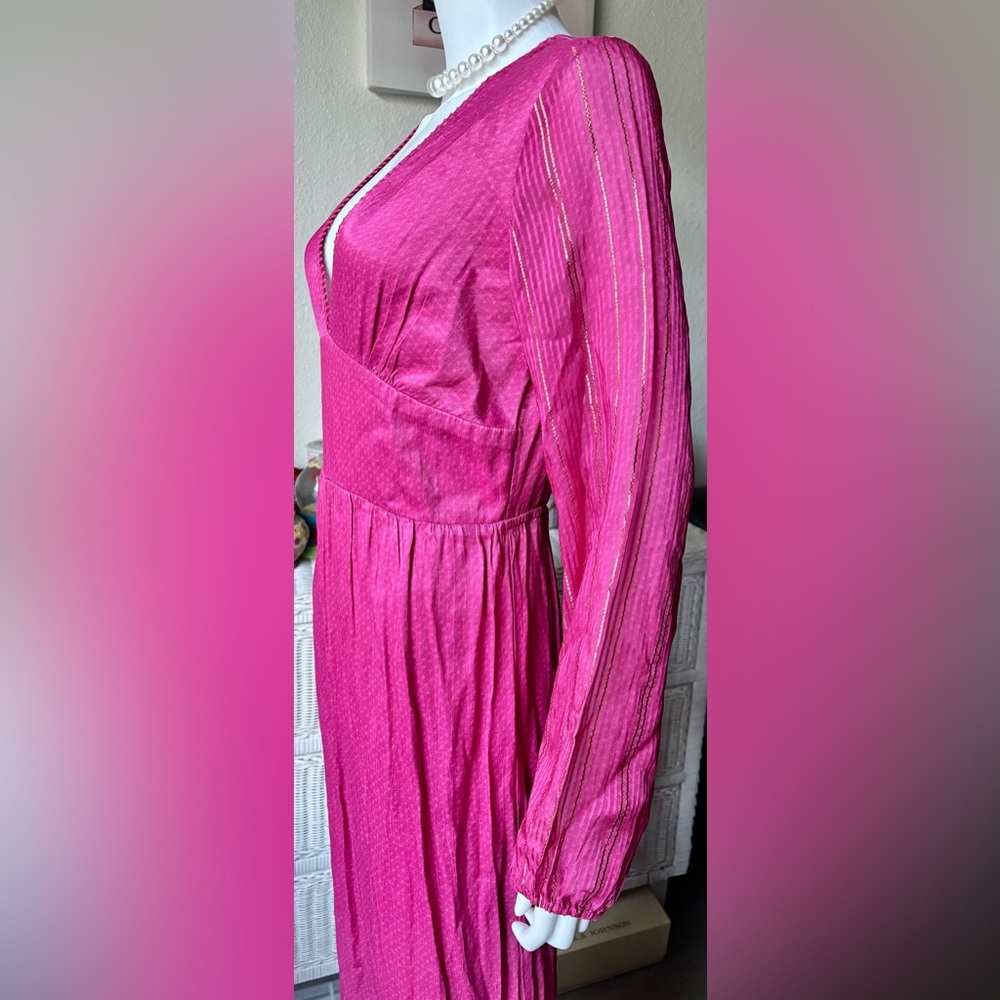 Anthropologie Riviera Jumpsuit Low Cut Wide-Leg Hot Pink w/ Gold stripes size M - Picture 9 of 15